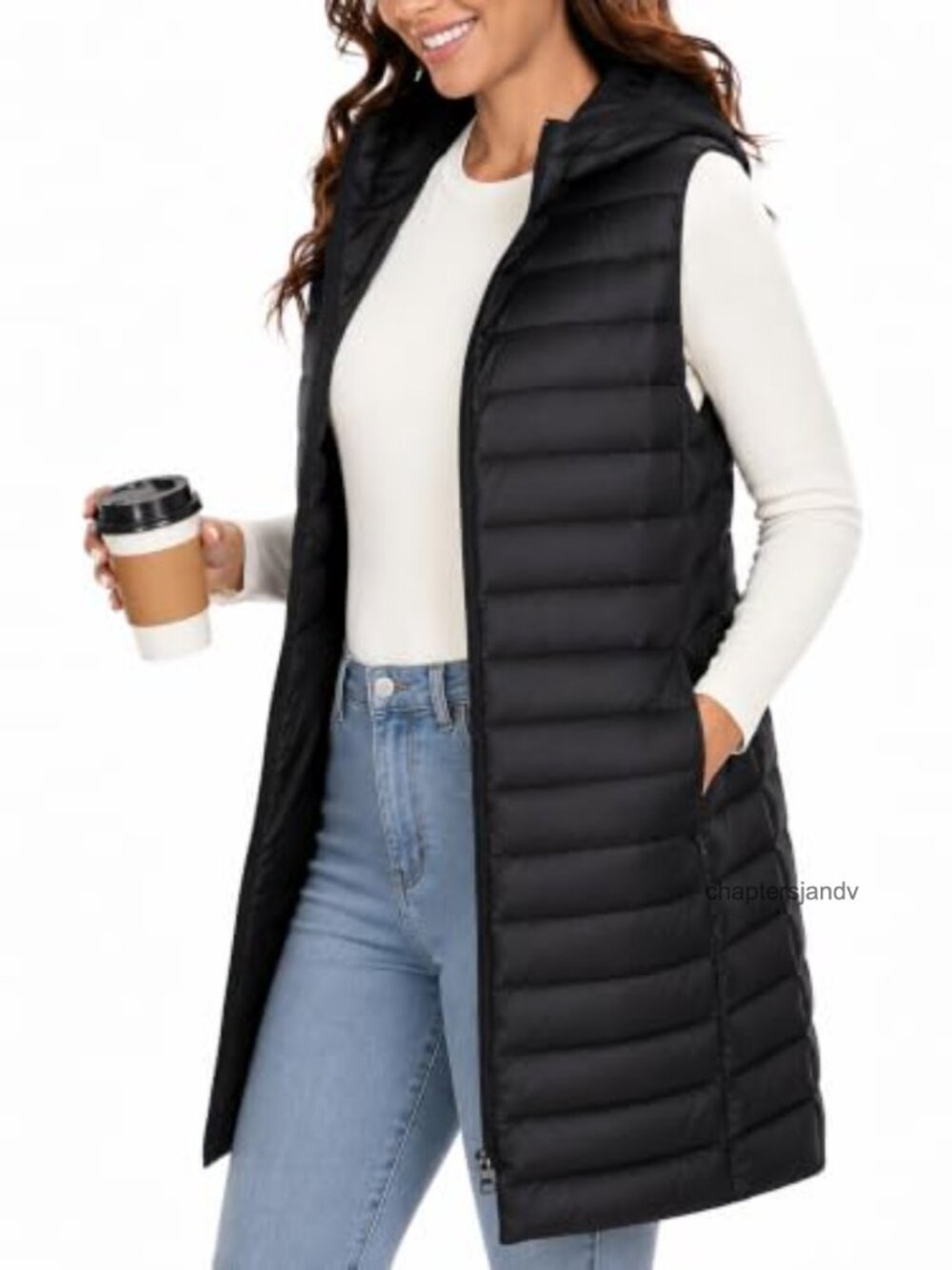 Long Puffer Vest Women Sleeveless Down Blend Hooded Quilted Winter Layer